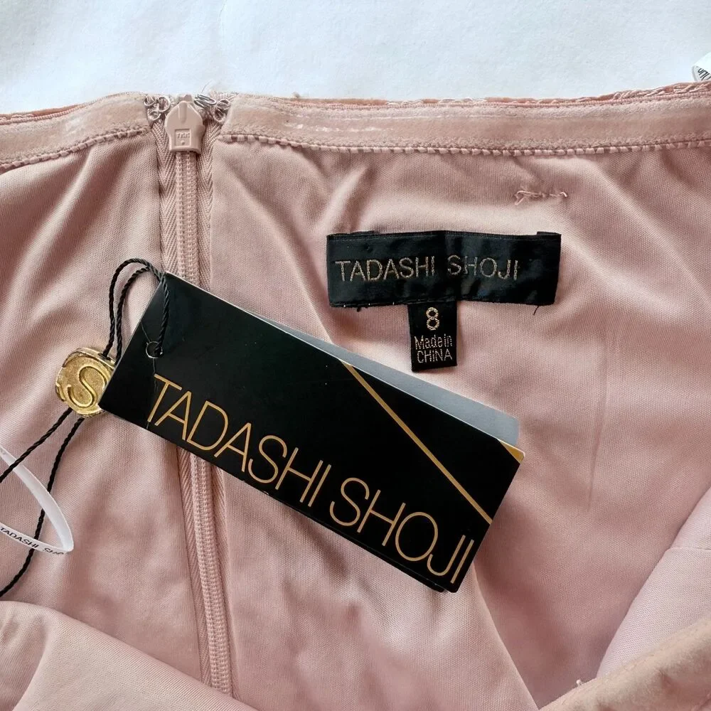 NWT Tadashi Shoji Textured Lace Mermaid Gown w Cap Sleeves in Mauve Blush Pink 8 - Picture 4 of 9